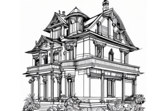 do detailed landscape, mandala and buildings line art