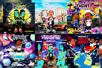 design unique cartoon character, flyer or mixtape cover art