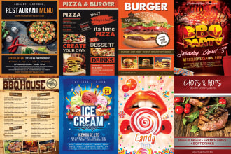 design food menu, restaurant flyer, or brochure in 10 h