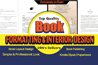 do book formatting for kindle, ebook, or paperback, hardcover,