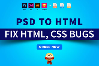 convert PSD to HTML, fix HTML CSS bugs, and make your site mobile responsive