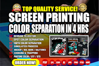 do color separation for shirt screen printing, vector, dtf, dtg asap