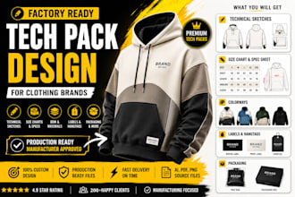 do clothing tech pack, fashion mockup design