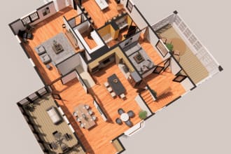 create 3d floorplan rendering as per your 2d floor plan layout for marketing