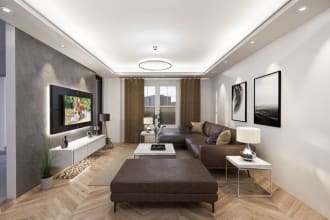 create realistic 3d interior rendering as per your drawing or mood board