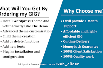 install wordpress theme and setup exactly like the demo