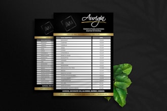 do modern price list and menu design for you