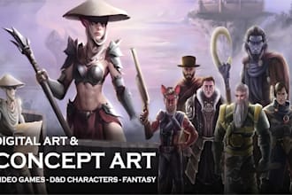 draw fantasy character, digital art, concept art for game