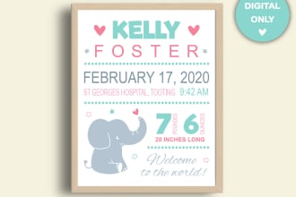 do a birth stat printable file birth announcement poster