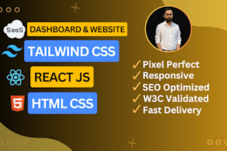 do saas dashboard and website in react with tailwind CSS