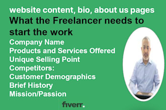 write website content bio and about us pages