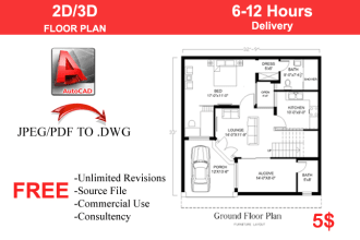 make architectural floor plan or working drawing in cad