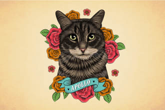 draw custom pet portrait or pet illustration in tattoo style