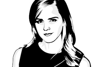 make a vector art portrait,silhouette in black and white