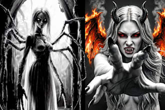 create dark art horror illustration for books, clothing, album, poster and more