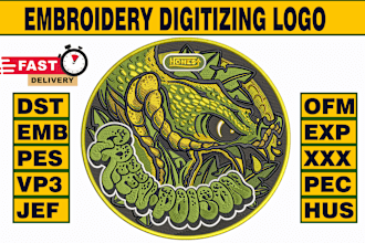 do embroidery digitizing logo in dst, pes, ofm within 1 hour