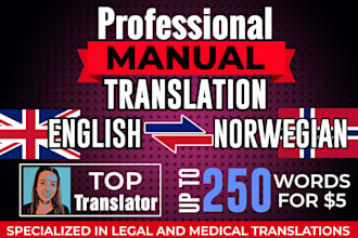 manually translate 250 words english to norwegian or vice versa