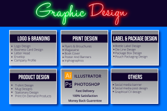 do custom graphic design, photoshop, vector art, adobe illustrator
