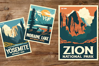 draw professional vintage travel poster ready for print