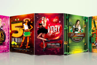 do flyer for valentine, st patricks day and cinco de mayo