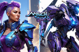 design futuristic mecha robots and pilots cyberpunk concept art