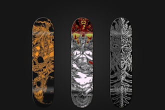 design awesome skateboard with detailed handrawn