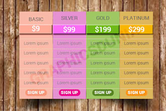 design PSD pricing table or comparison chart