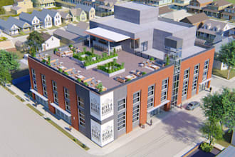 create 3d exterior of a building with renderings