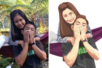 draw your couple photo into a vector cartoon portrait