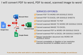 convert PDF to excel, PDF to word, image to word