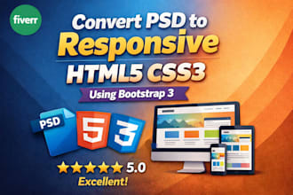 convert PSD to responsive HTML5 css3 using bootstrap 3