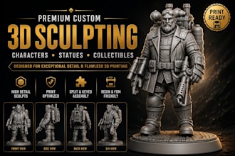 sculpt custom stl characters and statues for 3d printing
