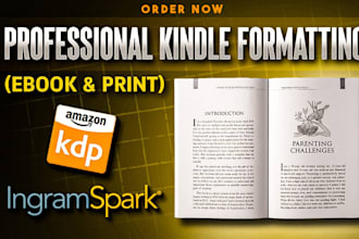 format your book for amazon kindle and KDP publishing or ingrampark typesetting