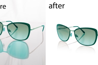 remove background and add a shadow or reflection of 5 images