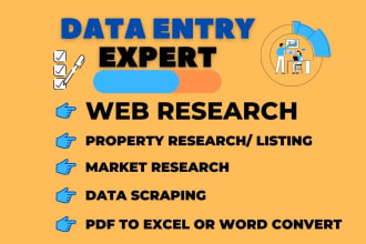 do data entry, excel data entry, web research