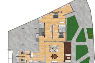 draw a 2d colored floor plan in illustrator or photoshop