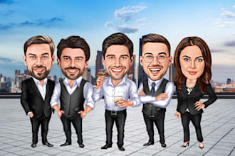 draw realistic caricature cartoons, office group caricature