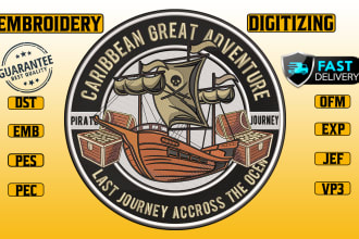 digitize logo into embroidery digitizing dst pes ofm in 1 hour