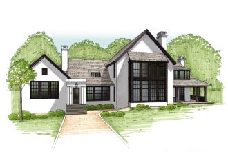 make house sketch, exterior architectural illustration