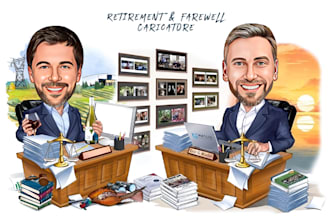 make farewell and retirement caricature for boss, colleagues