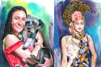 draw realistic watercolor portrait hand drawing illustration