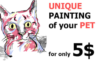 paint a uniqe portrait of your favorite dog or cat and send you high res file