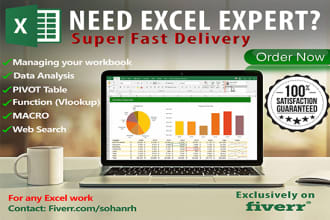 do any excel task macro, pivot table, data analysis and more