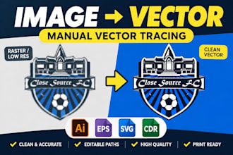 manually vector tracing your logo or image into ai, eps, svg, cdr