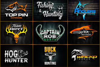 creative fishing and hunting,mountain,climbing logo
