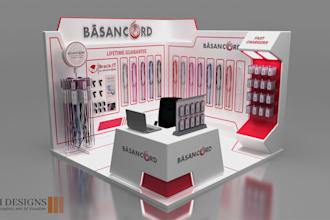 design professional 3d trade show booth, exhibition stand, or expo stall