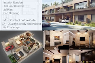 create 2d or 3d floor plans and views in 12hrs