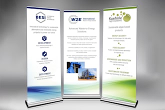 design roll up banner or backdrop banner for trade shows