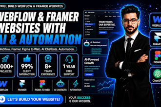 build ai webflow or framer website with ai chatbot, integration and automation