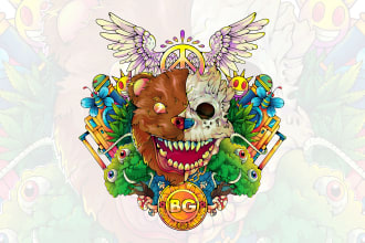 make any kind psychedelic skull illustration for you